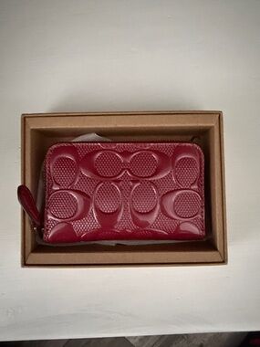 Coach NEW Patent Leather Card Wallet in Deep Red